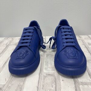 Versace Medusa Head Low-Top Men's Sneakers in Royal Blue Leather - Size 8.5 -NWT